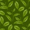 Vector repeated seamless pattern of green tea leaves.