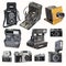 Vector retro cameras on soft light background