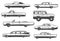 Vector retro cars and vintage rarity automobiles