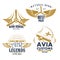 Vector retro icons for aviation airplane pilots
