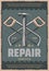 Vector retro poster of repair saw and hammer