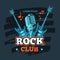 Vector retro rock guitar and microphone music club vector logo