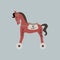 Vector retro rocking kids toy red horse with branches and heart decoration.