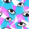 Vector retro style futuristic seamless pattern. Vintage colorful background. All seeing eye symbol. Eighties fashion illustration.