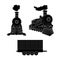 Vector retro train. Black locomotive and freight car