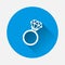 Vector ring icon with diamonds icon on blue background. Flat image with long shadow