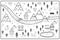 Vector River, Mountains and Woods Adventure Map with Houses and Animals. Scandinavian Style Art Nursery Monochrome Door