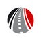 Vector roadway logo combination. Direction and street symbol.
