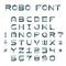 Vector robotic or mechanic font in flat style