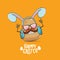 Vector rock star easter potato funny cartoon character with blue bunny ears isolated on orange background. rock n roll