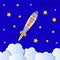 Vector Rocket Launch Background, Starry Sky, Colorful Illustration, Start Up Concept.