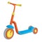 Vector roller scooter. Balance bike. Cartoon cute color kick scooter for design or web pages, posters. Push scooter isolated on wh