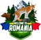 Vector Romania mountains forest emblem with lynx, bear and chamois