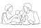 Vector romantic dinner of continuous single drawn one line in love couple in a cafe or restaurant. Sketch minimalism hand-drawn