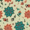 Vector romantic doodle floral pattern with birds