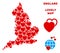 Vector Romantic England Map Mosaic of Hearts