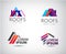 Vector roof logo, house building, real estate colorful icon. 3d origami style