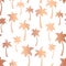 Vector rose gold foil palm trees summer seamless pattern background. Metallic copper foil palm trees. Elegant luxurious design for