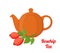 Vector rosehip, briar tea, rose haw kettle. Cartoon flat style