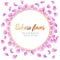 Vector round banner with hand drawn illustration of flying sakura petals. Place for text. Cherry blossom failing petals frame. Iso