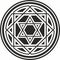 Vector round black monochrome jewish national ornament. Star of David. Semitic folk circle, pattern