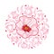 Vector round bunch of outline Roselle or Hibiscus sabdariffa or carcade plant with fruit and flower in pink isolated.