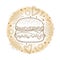 Vector round composition with outline cheeseburger or burger with cheese isolated on pastel beige colored background.