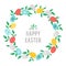 Vector round frame with Easter elements. Spring concept wreath. Design for banners, posters, invitations. Cute religious holiday