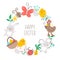 Vector round frame with Easter elements. Spring concept wreath. Design for banners, posters, invitations. Cute religious holiday