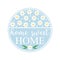 Vector round ornament Home Sweet Home with daisy flowers