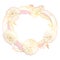 Vector round wedding wreath with outline Gerbera or Gerber flower and leaf in in gold and pink isolated on white background.