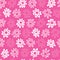 Vector rows of pink cut out daisy flowers repeat pattern. Suitable for textile, gift wrap and wallpaper.