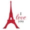 Vector Ruby Red Eifel Tower Paris On St Valentines Day Of Love. Perfect for travel themed postcards, greeting cards