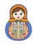 Vector russian folk ornamental matrioshka doll. Hand drawn zentangle with floral and ethnic ornaments