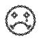 Vector Sad Face Icon Made of Bike or Bicycle Chain. Sad Emoji with Tear. Unhappy Face. Negative Vector Smile