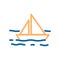 Vector sailboat in the sea with waves thin line icon. Marine and ocean related illustration.