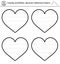 Vector Saint Valentine handwriting practice worksheet. February printable black and white activity for pre-school children.