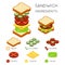 Vector sandwich ingredients in 3D isometric style