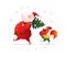 Vector santa and funny rooster characters portrait on white background.