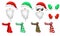 Vector Santas hats, beards and mustaches mask collection isolated on white. xmas holiday funny costume of Santa Claus in