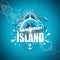 Vector Santorini Paradise Island illustration with typographic design on blue background.