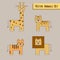 Vector savanna yellow wild animals set