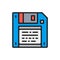 Vector save, diskette, floppy disc flat color line icon.