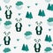 Vector Scandinavian pattern. Animals, bear, wigwam, mountains, ascetic