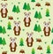 Vector Scandinavian pattern. Animals, bear, wigwam, mountains, ascetic