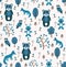 Vector Scandinavian pattern. Animals, fox, bear, wigwam, mountains, ascetic