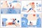 Vector scenes about dogs and owners love. Travelling with puppies, yoga and sport with pets. Vibrant colors, lovely characters