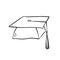 Vector school graduate hat symbol education. Sketch contour doodle black white illustration.