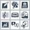 Vector school subjects icons set: literature, art, history, music, english, PE, economics, foreign languages, crafts