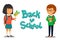 Vector Schoolboy and schoolgirl with Back to school text template.